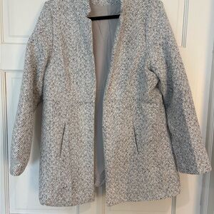 Women's Gray Herringbone Open-Front Blazer Jacket